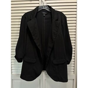 Torrid Collar V-Neck Black 2 Button Blazer Sz 2 3/4 Rouched Sleeves Faux Pockets